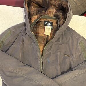 D&G Men's Gray Hooded Jacket with Plaid Lining